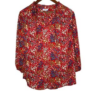 Carolina Belle Montreal Floral‎ Blouse 3/4 Elastic Sleeve, V-neck w/tie Size 1X